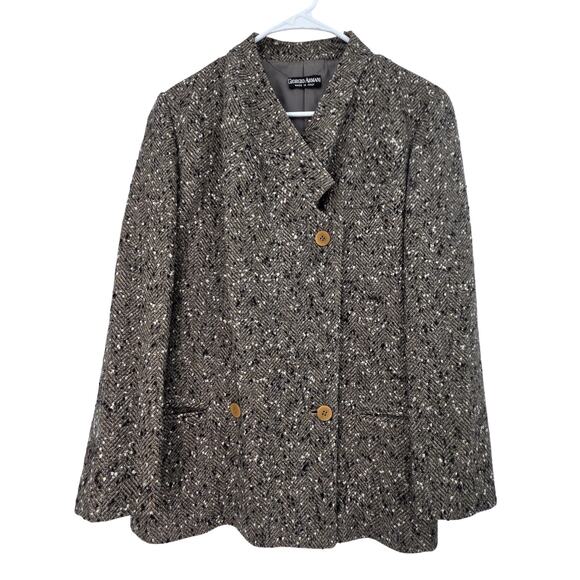VINTAGE GIORGIO ARMANI SPECKLED WOOL DOUBLE BREAST LONG SLEEVE BLAZER JACKET - Picture 1 of 7